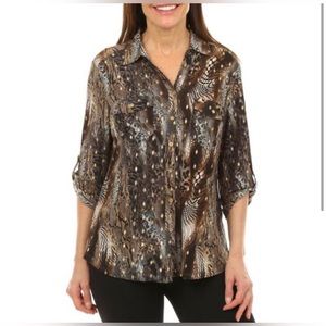 Emily Daniels Women's Animal Foil Dot Print Top Size XXL